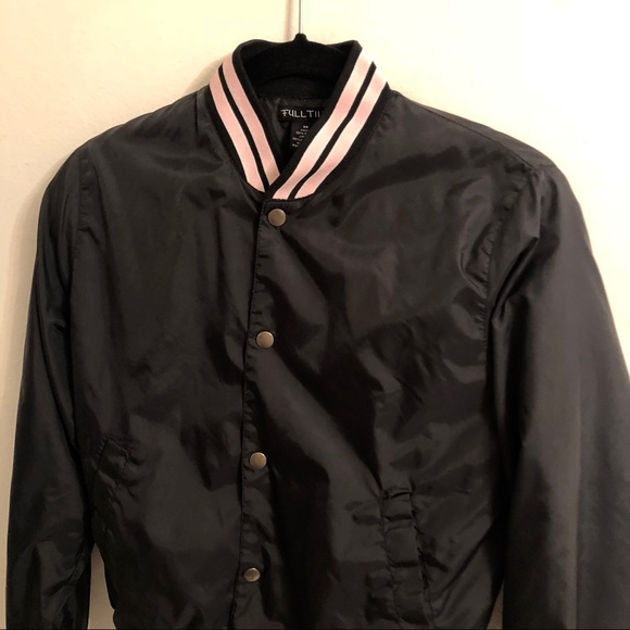 Full Tilt black pink trim bomber jacket size m - Picture 2 of 8